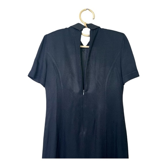 Vintage 80’s Black Pointed Collar Black White Polka Dot Collar Jacket Dress Med - Picture 3 of 15